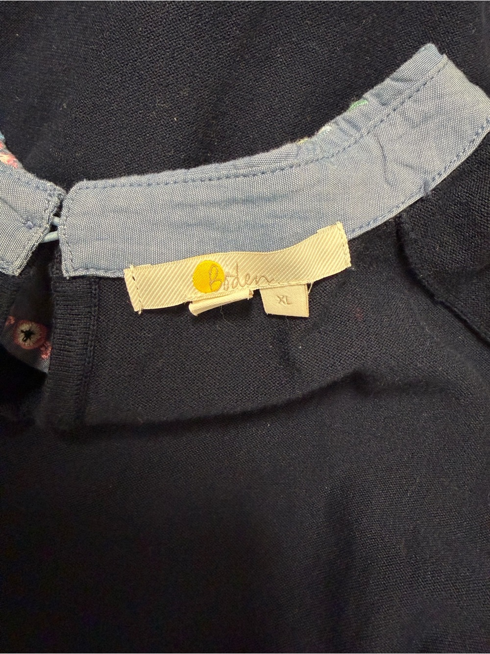 Boden Colette Sweater Floral Embroidered Scalloped Collar Stretch Blue Womens XL - Picture 9 of 9